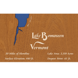 Lake Bomoseen, Vermont Stained Wood and Dark Walnut Frame Lake Map Silhouette