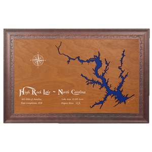 High Rock Lake, North Carolina Stained Wood and Dark Walnut Frame Lake Map Silhouette
