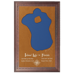 Island Lake, Florida Stained Wood and Dark Walnut Frame Lake Map Silhouette
