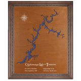 Chickamauga Lake, Tennessee Stained Wood and Dark Walnut Frame Lake Map Silhouette