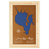 Sebago Lake, Maine Stained Wood and Distressed White Frame Lake Map Silhouette