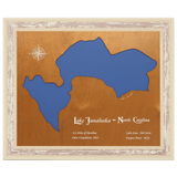 Lake Junaluska, North Carolina Stained Wood and Distressed White Frame Lake Map Silhouette