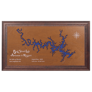 Bull Shoals Lake, Arkansas and Missouri Stained Wood and Dark Walnut Frame Lake Map Silhouette