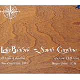 Lake Blalock, South Carolina Stained Wood and Dark Walnut Frame Lake Map Silhouette