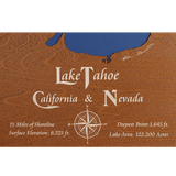 Lake Tahoe, California and Nevada Stained Wood and Distressed White Frame Lake Map Silhouette