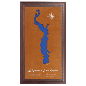 Lake Robinson, Hartsville, South Carolina Stained Wood and Dark Walnut Frame Lake Map Silhouette