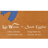 Lake Warren, South Carolina Stained Wood and Distressed White Frame Lake Map Silhouette