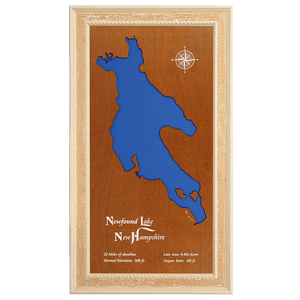 Newfound Lake, New Hampshire Stained Wood and Distressed White Frame Lake Map Silhouette