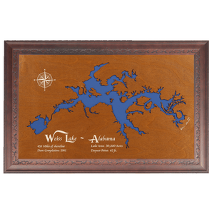 Weiss Lake, Alabama Stained Wood and Dark Walnut Frame Lake Map Silhouette