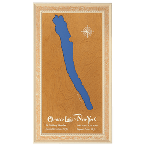 Owasco Lake, New York Stained Wood and Distressed White Frame Lake Map Silhouette