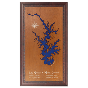 Lake Norman, North Carolina Stained Wood and Dark Walnut Frame Lake Map Silhouette