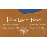 Island Lake, Florida Stained Wood and Dark Walnut Frame Lake Map Silhouette