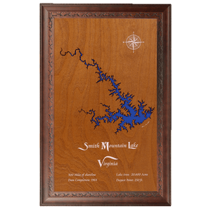 Smith Mountain Lake, Virginia Stained Wood and Dark Walnut Frame Lake Map Silhouette