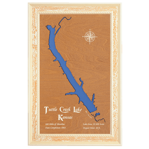 Tuttle Creek Lake, Kansas Stained Wood and Distressed White Frame Lake Map Silhouette
