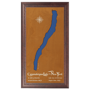 Canandaigua Lake, New York Stained Wood and Dark Walnut Frame Lake Map Silhouette