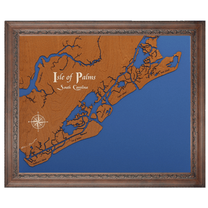 Isle of Palms, South Carolina Stained Wood and Dark Walnut Frame Lake Map Silhouette