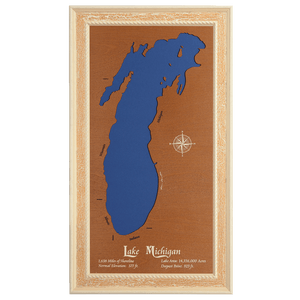 Lake Michigan, Michigan, Wisconsin, Illinois, and Indiana Stained Wood and Distressed White Frame Lake Map Silhouette