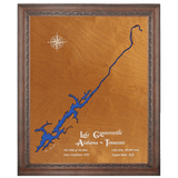 Lake Guntersville, Alabama and Tennessee Stained Wood and Dark Walnut Frame Lake Map Silhouette