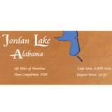 Jordan Lake, Alabama Stained Wood and Dark Walnut Frame Lake Map Silhouette