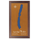 Conesus Lake, New York Stained Wood and Dark Walnut Frame Lake Map Silhouette