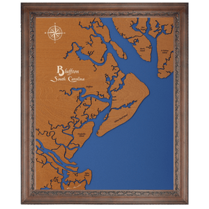 Bluffton, South Carolina Stained Wood and Dark Walnut Frame Lake Map Silhouette