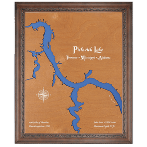 Pickwick Lake, Tennessee - Mississippi - Alabama Stained Wood and Dark Walnut Frame Lake Map Silhouette