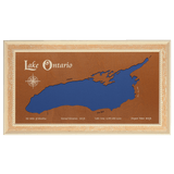 Lake Ontario, Canada and New York Stained Wood and Distressed White Frame Lake Map Silhouette