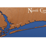 Crystal Coast, North Carolina Stained Wood and Dark Walnut Frame Lake Map Silhouette