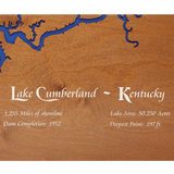 Lake Cumberland, Kentucky Stained Wood and Dark Walnut Frame Lake Map Silhouette