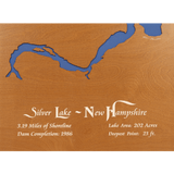 Silver Lake, Tilton and Belmont, New Hampshire Stained Wood and Distressed White Frame Lake Map Silhouette