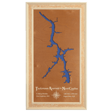 Tuckertown Reservoir, North Carolina Stained Wood and Distressed White Frame Lake Map Silhouette