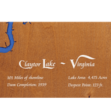 Claytor Lake, Virginia Stained Wood and Dark Walnut Frame Lake Map Silhouette