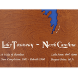 Lake Toxaway, North Carolina Stained Wood and Distressed White Frame Lake Map Silhouette