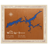 Watauga Lake, Tennessee Stained Wood and Distressed White Frame Lake Map Silhouette