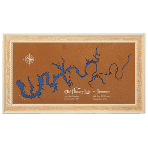 Old Hickory Lake, Tennessee Stained Wood and Distressed White Frame Lake Map Silhouette