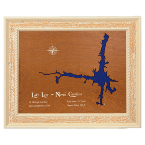 Lake Lure, North Carolina Stained Wood and Distressed White Frame Lake Map Silhouette