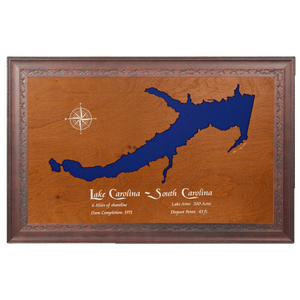 Lake Carolina, South Carolina Stained Wood and Dark Walnut Frame Lake Map Silhouette