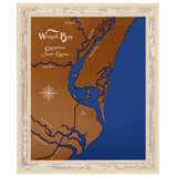 Winyah Bay, South Carolina Stained Wood and Distressed White Frame Lake Map Silhouette