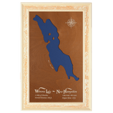 Winona Lake, New Hampshire Stained Wood and Distressed White Frame Lake Map Silhouette