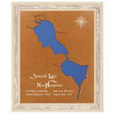 Suncook Lakes, New Hampshire Stained Wood and Distressed White Frame Lake Map Silhouette