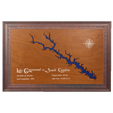 Lake Greenwood, South Carolina Stained Wood and Dark Walnut Frame Lake Map Silhouette
