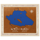 Lake Wentworth, New Hampshire Stained Wood and Distressed White Frame Lake Map Silhouette