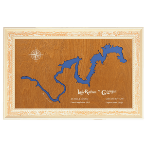 Lake Rabun, Georgia Stained Wood and Distressed White Frame Lake Map Silhouette