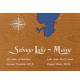 Sebago Lake, Maine Stained Wood and Distressed White Frame Lake Map Silhouette