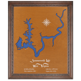 Summersville Lake, West Virginia Stained Wood and Dark Walnut Frame Lake Map Silhouette