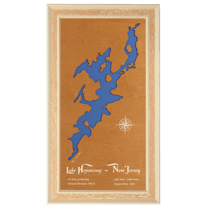 Lake Hopatcong, New Jersey Stained Wood and Distressed White Frame Lake Map Silhouette