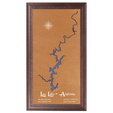 Lay Lake, Alabama Stained Wood and Dark Walnut Frame Lake Map Silhouette