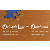 Oologah Lake, Oklahoma Stained Wood and Dark Walnut Frame Lake Map Silhouette