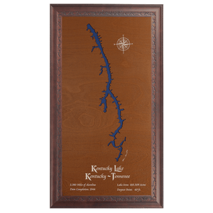 Kentucky Lake, Kentucky and Tennessee Stained Wood and Dark Walnut Frame Lake Map Silhouette