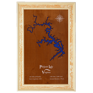 Philpott Lake, Virginia Stained Wood and Distressed White Frame Lake Map Silhouette
